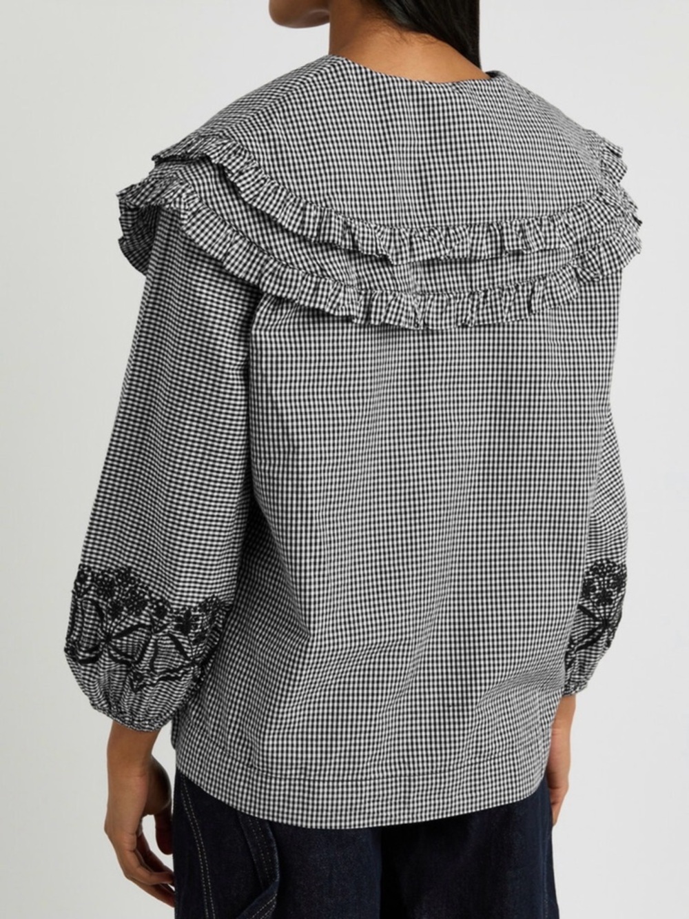Damson Madder Black & White Gingham Ruffle Collar Blouse - Picture 3 of 8